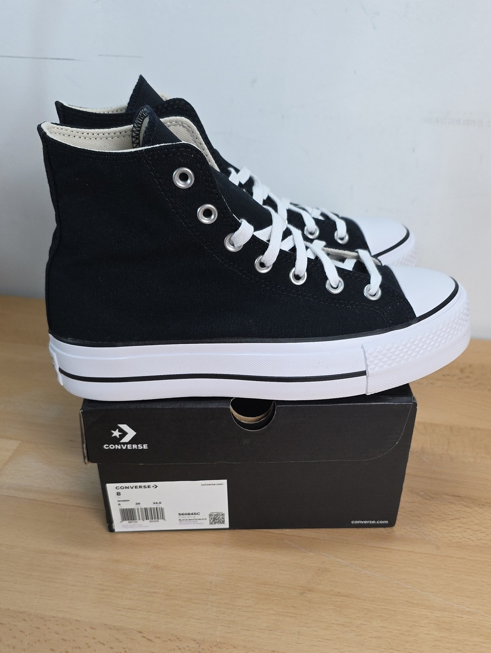 Converse High Top Canvas Sneakers in Black and White Women 8